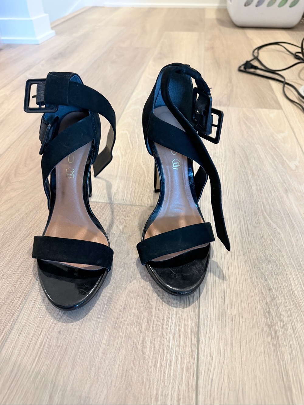 Aldo Black Suede Crisscross Ankle-Strap Heels